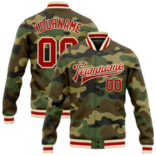 Load image into Gallery viewer, Custom Camo Red-Cream Bomber Full-Snap Varsity Letterman Salute To Service Jacket