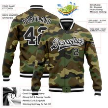 Load image into Gallery viewer, Custom Camo Black-Gray Bomber Full-Snap Varsity Letterman Salute To Service Jacket