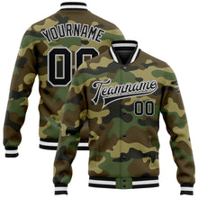 Load image into Gallery viewer, Custom Camo Black-Gray Bomber Full-Snap Varsity Letterman Salute To Service Jacket
