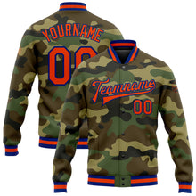 Load image into Gallery viewer, Custom Camo Orange-Royal Bomber Full-Snap Varsity Letterman Salute To Service Jacket