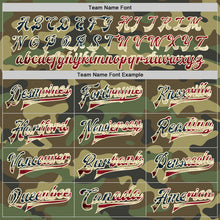 Load image into Gallery viewer, Custom Camo Vintage USA Flag Cream-Maroon Bomber Full-Snap Varsity Letterman Salute To Service Jacket