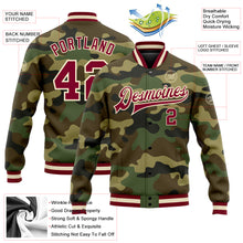 Load image into Gallery viewer, Custom Camo Maroon-Cream Bomber Full-Snap Varsity Letterman Salute To Service Jacket