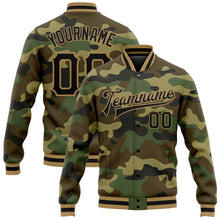 Load image into Gallery viewer, Custom Camo Black-Old Gold Bomber Full-Snap Varsity Letterman Salute To Service Jacket