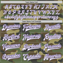 Load image into Gallery viewer, Custom Camo White Purple-Gray Bomber Full-Snap Varsity Letterman Salute To Service Jacket