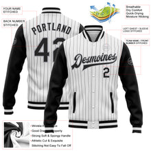 Load image into Gallery viewer, Custom White Black Pinstripe Black-Gray Bomber Full-Snap Varsity Letterman Two Tone Jacket
