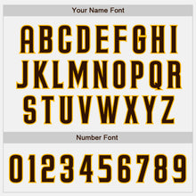 Load image into Gallery viewer, Custom White Brown Pinstripe Brown-Gold Bomber Full-Snap Varsity Letterman Jacket