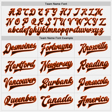 Load image into Gallery viewer, Custom White Brown Pinstripe Brown-Orange Bomber Full-Snap Varsity Letterman Jacket