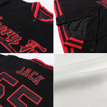 Load image into Gallery viewer, Custom White Red Pinstripe Red-White Bomber Full-Snap Varsity Letterman Jacket