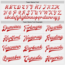 Load image into Gallery viewer, Custom White Red Pinstripe Red-White Bomber Full-Snap Varsity Letterman Jacket