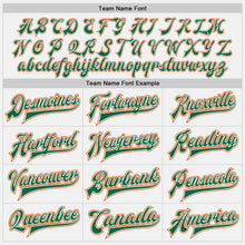Load image into Gallery viewer, Custom White Kelly Green Pinstripe Orange-Kelly Green Bomber Full-Snap Varsity Letterman Jacket