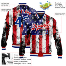 Load image into Gallery viewer, Custom White Royal-Red American Flag Fashion 3D Bomber Full-Snap Varsity Letterman Jacket