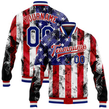 Load image into Gallery viewer, Custom White Royal-Red American Flag Fashion 3D Bomber Full-Snap Varsity Letterman Jacket