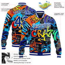 Load image into Gallery viewer, Custom Graffiti Pattern Royal-White Geometric 3D Bomber Full-Snap Varsity Letterman Jacket