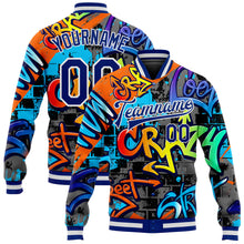 Load image into Gallery viewer, Custom Graffiti Pattern Royal-White Geometric 3D Bomber Full-Snap Varsity Letterman Jacket
