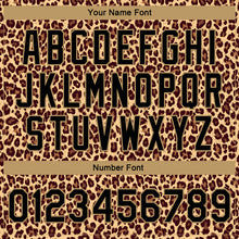 Load image into Gallery viewer, Custom Brown Black-Old Gold Leopard 3D Pattern Design Bomber Full-Snap Varsity Letterman Jacket