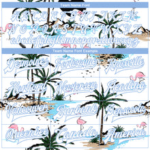 Load image into Gallery viewer, Custom White White-Light Blue Hawaii Palm Trees And Flamingo 3D Bomber Full-Snap Varsity Letterman Jacket