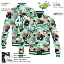 Load image into Gallery viewer, Custom White White-Kelly Green Hawaii Palm Trees 3D Bomber Full-Snap Varsity Letterman Jacket