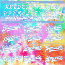 Load image into Gallery viewer, Custom Tie Dye White-Light Blue Rainbow 3D Bomber Full-Snap Varsity Letterman Jacket