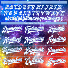 Load image into Gallery viewer, Custom Galactic White-Light Blue 3D Bomber Full-Snap Varsity Letterman Jacket