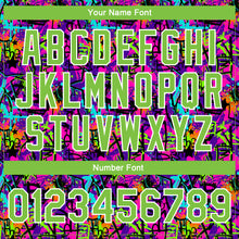 Load image into Gallery viewer, Custom Graffiti Pattern Neon Green-White 3D Bomber Full-Snap Varsity Letterman Jacket