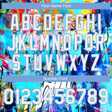 Load image into Gallery viewer, Custom Graffiti Pattern White-Light Blue Abstract 3D Bomber Full-Snap Varsity Letterman Jacket