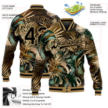 Load image into Gallery viewer, Custom Black Black-Old Gold Hawaii Palm Trees 3D Bomber Full-Snap Varsity Letterman Jacket
