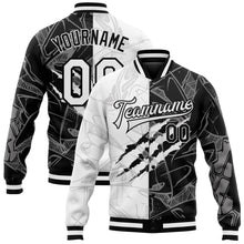 Load image into Gallery viewer, Custom Graffiti Pattern White-Black Scratch 3D Bomber Full-Snap Varsity Letterman Jacket