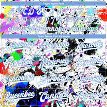 Load image into Gallery viewer, Custom Graffiti Pattern White-Light Blue Splashes 3D Bomber Full-Snap Varsity Letterman Jacket