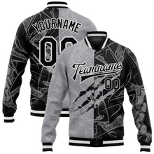 Load image into Gallery viewer, Custom Graffiti Pattern Black-Gray Scratch 3D Bomber Full-Snap Varsity Letterman Jacket