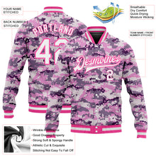 Load image into Gallery viewer, Custom Camo White-Pink 3D Bomber Full-Snap Varsity Letterman Salute To Service Jacket