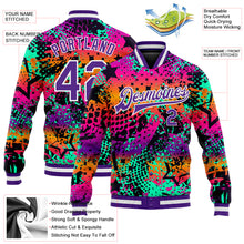 Load image into Gallery viewer, Custom Graffiti Pattern Purple-White Scratch 3D Bomber Full-Snap Varsity Letterman Jacket