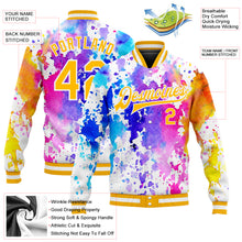 Load image into Gallery viewer, Custom Tie Dye Gold-White Rainbow 3D Bomber Full-Snap Varsity Letterman Jacket
