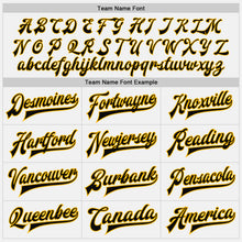 Load image into Gallery viewer, Custom White Black-Gold Bomber Full-Snap Varsity Letterman Jacket