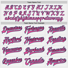 Load image into Gallery viewer, Custom White Pink Black-Light Blue Bomber Full-Snap Varsity Letterman Jacket