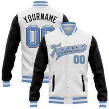 Load image into Gallery viewer, Custom White Light Blue-Black Bomber Full-Snap Varsity Letterman Two Tone Jacket