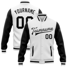 Load image into Gallery viewer, Custom White Black Bomber Full-Snap Varsity Letterman Two Tone Jacket
