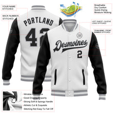 Load image into Gallery viewer, Custom White Black-Gray Bomber Full-Snap Varsity Letterman Two Tone Jacket
