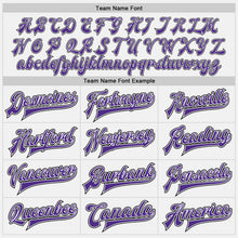 Load image into Gallery viewer, Custom White Purple-Black Bomber Full-Snap Varsity Letterman Two Tone Jacket