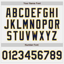 Load image into Gallery viewer, Custom White Navy-Gold Bomber Full-Snap Varsity Letterman Two Tone Jacket