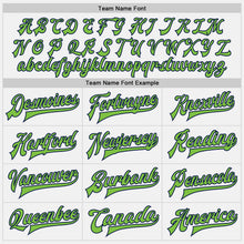 Load image into Gallery viewer, Custom White Neon Green-Navy Bomber Full-Snap Varsity Letterman Two Tone Jacket