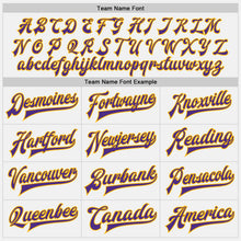 Load image into Gallery viewer, Custom White Purple-Gold Bomber Full-Snap Varsity Letterman Two Tone Jacket
