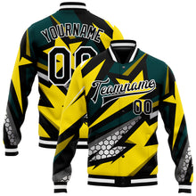 Load image into Gallery viewer, Custom Gold Black-Old Gold 3D Pattern Design Bomber Full-Snap Varsity Letterman Jacket