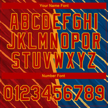 Load image into Gallery viewer, Custom Navy Red-Gold 3D Pattern Design Bomber Full-Snap Varsity Letterman Jacket
