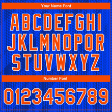 Load image into Gallery viewer, Custom Royal Orange-Navy 3D Pattern Design Bomber Full-Snap Varsity Letterman Jacket