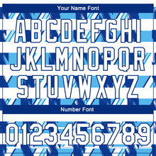 Load image into Gallery viewer, Custom Royal White-Light Blue 3D Pattern Design Bomber Full-Snap Varsity Letterman Jacket