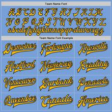 Load image into Gallery viewer, Custom Light Blue Gold-Black Bomber Full-Snap Varsity Letterman Jacket