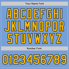 Load image into Gallery viewer, Custom Light Blue Gold-Black Bomber Full-Snap Varsity Letterman Jacket