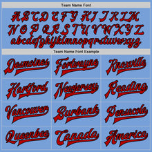 Load image into Gallery viewer, Custom Light Blue Red-Black Bomber Full-Snap Varsity Letterman Jacket
