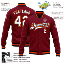 Load image into Gallery viewer, Custom Crimson White Black-Orange Bomber Full-Snap Varsity Letterman Jacket