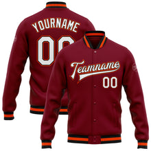 Load image into Gallery viewer, Custom Crimson White Black-Orange Bomber Full-Snap Varsity Letterman Jacket
